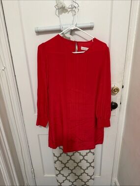 Charming Red Women’s Mini Dress- Pintuck Front